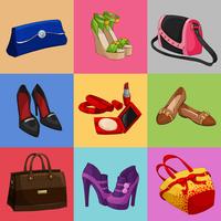 Coleção de sapatos e acessórios de bolsas de mulheres vetor