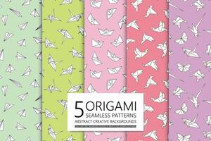 coleção do papel origami desatado colorida padrões. decorativo brilhante fundos. moderno criativo impressões vetor