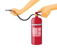 mão segurando uma ferramenta de emergência de extintor de incêndio em vetor de ilustração de desenho animado isolado no fundo branco