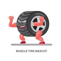 Mascote, ícone ou logotipo do pneu muscle para pneu carro e motocicleta produto cartoon ilustração plana vetor isolado no fundo branco