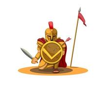 guerreiro espartano segurar escudo e defender o conceito de personagem de figura de pose na ilustração de desenho animado. vetor