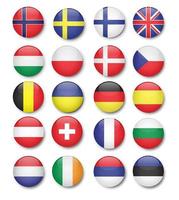 coleção da bandeira nacional da europa em conjunto de ícones de pinos brilhantes vetor