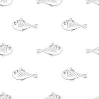 padrão sem emenda com desenho de vetor de desenho de peixe. conceito de arte de linha preta. para fundos, papéis de parede, panos de fundo, tecidos e suas necessidades de design. modelos modernos