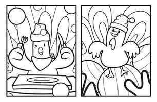 páginas para colorir de frango natalino fofas vetor