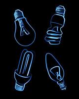 ilustração do uma conjunto do diferente tipos do luz lâmpadas. néon luz lâmpadas. conservação e salvando do energia. vetor