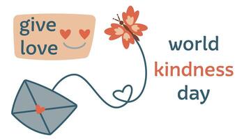 mundo bondade dia adesivo. conceito do gentileza, amor, obrigado, esperança e alegria. inclui frases e ilustrações. vetor