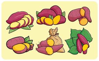Conjunto de ilustração de desenho animado engraçado de batata-doce vetor