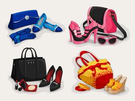 Coleção de bolsas de mulheres sapatos e acessórios vetor