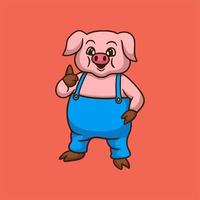 desenho animado animal design porco pose polegares fofo mascote logo vetor