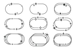 abstrato ano 2000 quadros. minimalista oval formas com estrelas e brilhos, moderno ano 2000 estético quadros plano ilustração definir. na moda esboço quadros vetor