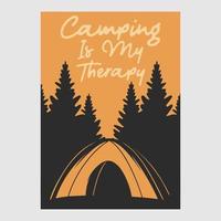 poster vintage design camping é minha terapia ilustração retrô vetor