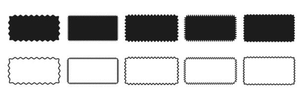 retangular quadro, Armação fronteiras com ziguezague ondulado arestas. conjunto do geométrico formas isolado em branco fundo. ilustração vetor