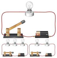 elétrico o circuito diagrama com luz lâmpada e bateria vetor