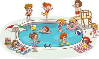 crianças dentro aqua parque natação piscina tendo diversão.verão ao ar livre atividade conceito desenho animado ilustração vetor