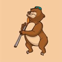 desenho animado animal desenho urso carregando um rifle logotipo bonito do mascote vetor