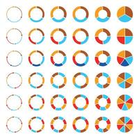 segmentado e multicolorido torta gráficos e Setas; flechas conjunto com 3, 4, 5, 6, 7 e 8 divisões. modelo para diagrama, gráfico, apresentação e gráfico. vetor