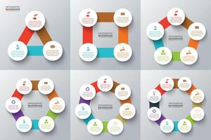 triângulo, quadrado, Pentágono e de outros geométrico formas com círculos para infográfico. modelo para ciclo diagrama, gráfico. o negócio conceito com 3, 4, 5, 6, 7 e 8 opções, peças, passos. vetor