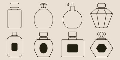 conjunto agrupar perfume garrafa minimalista linha arte e vintage logotipo ícone e símbolo ilustração criativo Projeto. vetor