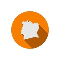 mapa da costa do Marfim em um círculo laranja com sombra longa vetor