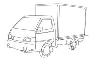 caminhão van em movimento desenho de linha contínua vetor