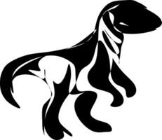 a ilustrações e clipart. uma Preto e branco silhueta do uma velociraptor vetor