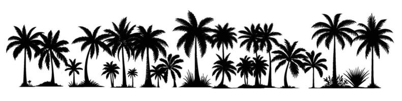 tropical Palma árvores conjunto silhuetas vetor