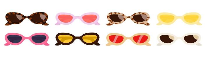 na moda vintage verão oculos de sol pequeno oval formulários conjunto vetor