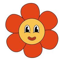 retro Anos 70 anos 60 anos 80 hippie groovy fofa vermelho flor. sorridente face. flor poder elemento. ilustração isolado em uma branco fundo. vetor