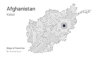 Afeganistão mapa com uma capital do Cabul mostrando dentro uma microchip padronizar com processador. e-governo. mundo países mapas. microchip Series vetor