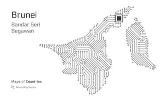 brunei mapa com uma capital do Bandar seri Begawan mostrando dentro uma microchip padronizar com processador. e-governo. mundo países mapas. microchip Series vetor