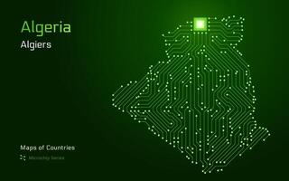 Argélia mapa com uma capital do Alger mostrando dentro uma microchip padronizar com processador. e-governo. mundo países mapas. microchip Series vetor