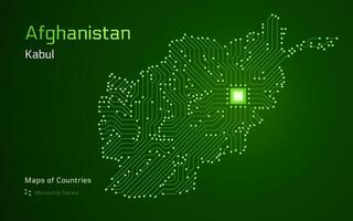 Afeganistão mapa com uma capital do Cabul mostrando dentro uma microchip padronizar com processador. e-governo. mundo países mapas. microchip Series vetor