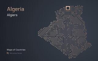 Argélia mapa com uma capital do Alger mostrando dentro uma microchip padronizar com processador. e-governo. mundo países mapas. microchip Series vetor