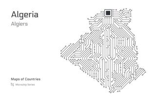 Argélia mapa com uma capital do Alger mostrando dentro uma microchip padronizar com processador. e-governo. mundo países mapas. microchip Series vetor