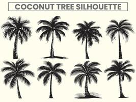 tropical Preto Palma coco árvore silhueta conjunto para uma minimalista verão paraíso, perfeito para seu Projeto projetos vetor