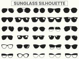 à moda oculos de sol silhueta definir, perfeito para verão Sol proteção. isto elegante conjunto do óculos características vários oculos de sol desenhos, completo com plástico quadros e protetor solar lentes. vetor