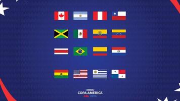 conmebol copa América EUA 2024 bandeiras com oficial logotipo símbolo abstrato Projeto americano futebol final ilustração vetor