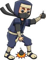 ninja com uma fumaça bombear desenho animado colori clipart vetor
