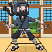 ninja jogando uma Shuriken colori desenho animado vetor