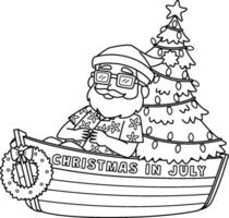 Natal dentro Julho santa em barco isolado coloração vetor