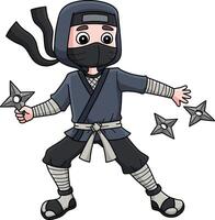 ninja jogando uma Shuriken desenho animado colori clipart vetor