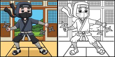 ninja jogando uma Shuriken coloração ilustração vetor