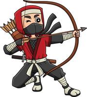 ninja com arco e seta desenho animado colori clipart vetor