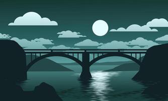 cheio lua sobre a ponte. noite panorama vetor