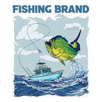 mahimahi dorado barco pescaria ilustração logotipo imagem t camisa vetor