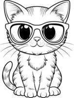 gato com oculos de sol coloração página para crianças - Diversão e simples vetor