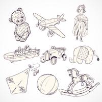 Conjunto de ícones de esboço de brinquedos vetor