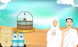 hajj e umrah peregrinos beber zamzam água dentro ihram roupas vetor