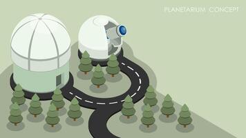 observatório, planetário em topo do montanha. estação para observando espaço, estrelas e planetas. fundo, rede bandeira, científico conceito. ilustração vetor