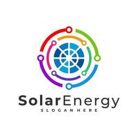 modelo de vetor de logotipo solar de tecnologia, conceitos de design de logotipo de energia de painel solar criativo